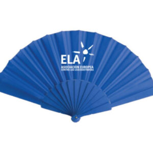 Abanico de plástico y tela con logo ELA en diferentes colores